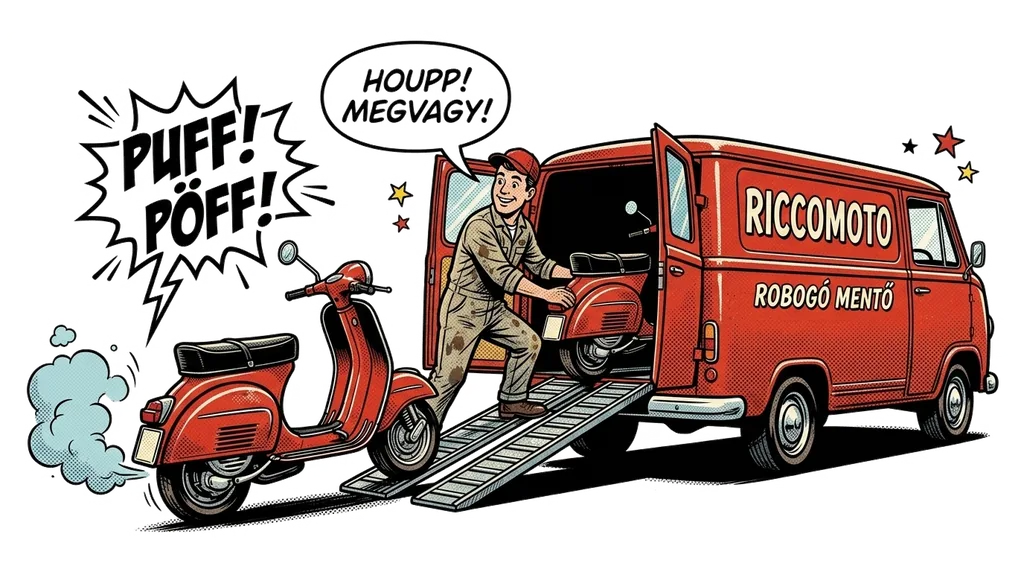 RiccoMoto robogó mentő kisbusz illusztráció